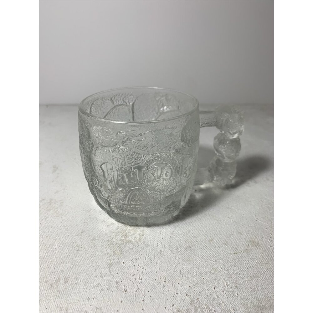 McDonalds Flintstones Glass Mug Cup 1993 Clear Frosted ROCKY ROAD RocDonalds